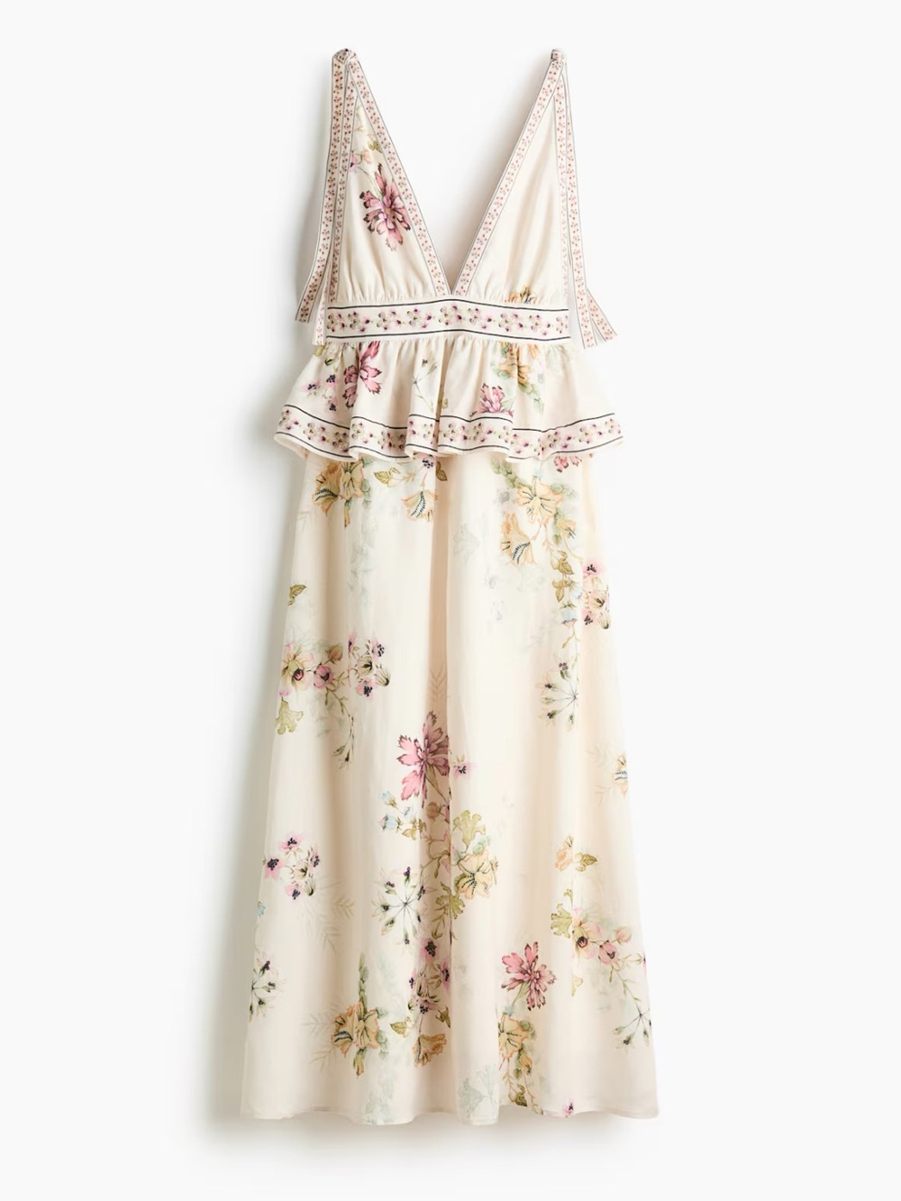 H&M Cream Floral Maxi Dress with V-Neck